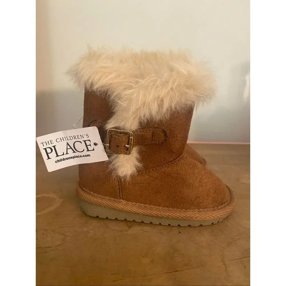 The Children’s Place size 4 NWT baby toddler Girls Buckle Faux Fur Boots Tan